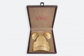 JUEGO PEINETAS CON ESTUCHE ADPN006 OR, ACABADO ORO MATE, DE LA COLECCIÓN MÁXIMO BETRO.
